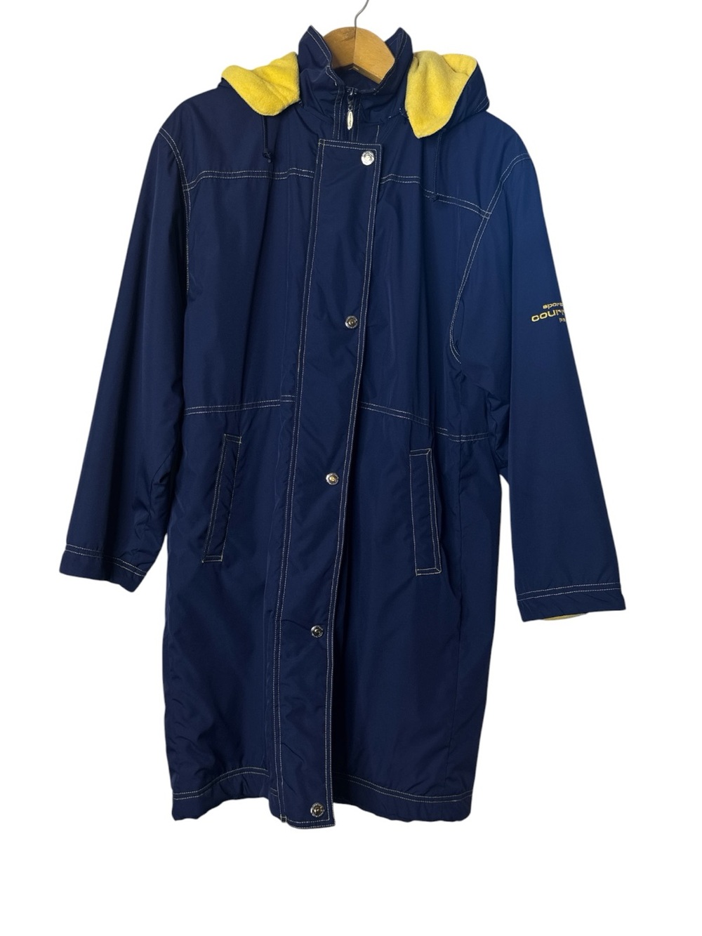 Vintage 90s Courrèges Sport Futur Hooded Raincoat Navy Yellow